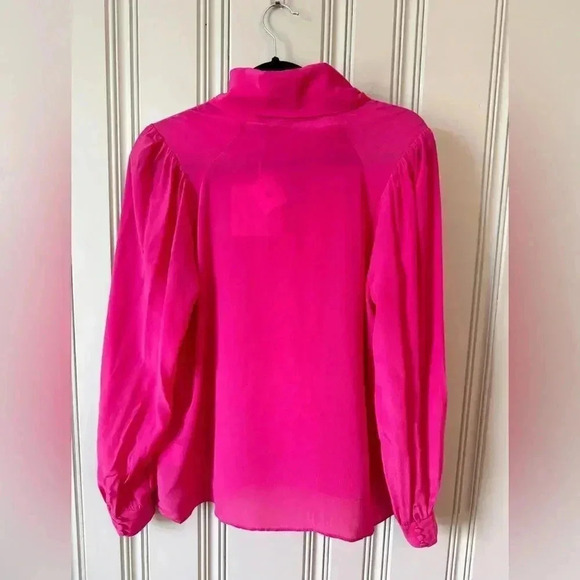 NWT MARIE OLIVER Felix 100% Silk Blouse Rogue, Fuchsia Bow Button down, Sz Small - Picture 10 of 15